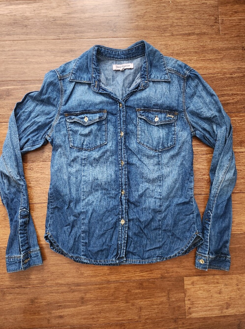 Juicy Couture Women's Blue Denim Button Down Top Shirt 100% Cotton Fall, Small
